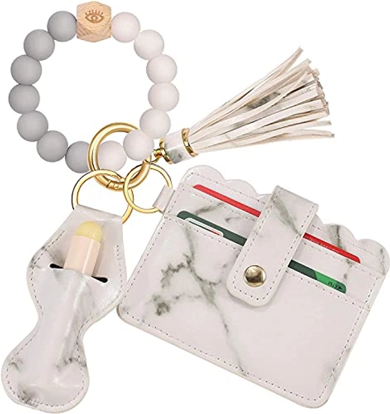 BVGA Wristlet Keychain Bracelet Wallet, Silicone Bead keyring Bangle for Women