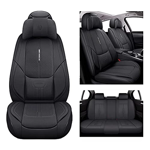 NS YOLO Leather Car Seat Covers Full Set, Faux Leatherette Automotive Vehicle Cushion Cover Universal Fit for Cars SUV Pick-up Truck in Auto Interior Accessories (Black)