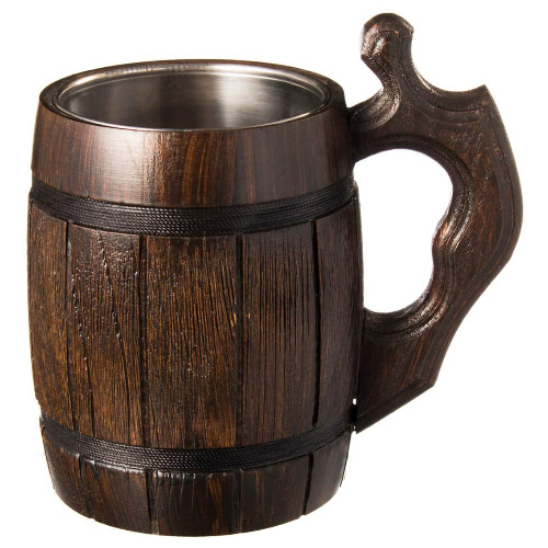 MyFancyCraft Handmade Beer - Mug Oak - Wood Dark Natural - Eco-Friendly Wooden Tankard Gift Barrel - Cup - One Mug