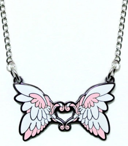 Pink Feather Heart Metal Necklace - Metal Pink Feather Necklace