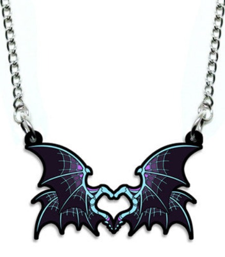 Purple Bone Dragon Heart Metal Necklace - Metal Purple Dragon Wings