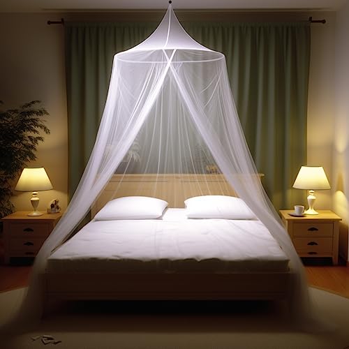Sublaga Mosquito Net for Bed, Large White Bed Canopy for Girls, Hanging Bed Net, Ideal for Bedroom Decorative, Travel with Storage Bag (Round) - Round