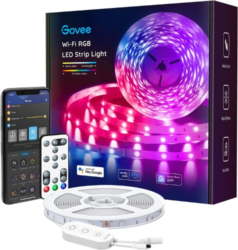 Govee Smart LED Strip Lights, 16.4ft WiFi LED Light Strip with App and Remote Control, Works with Alexa and Google Assistant, 64 Scenes and Music Sync RGB LED Lights for Bedroom, Kitchen, TV, Party - 16.4ft