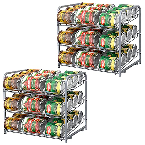 BTY Can Organizer Stackable 2 Pack, Storage Rack Stacking Can Dispensers Small Space Holds up to 36 Cans for Pantry, Kitchen, Cabinet- Silver - Silver