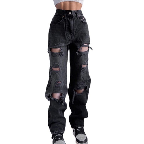 ジーンズファッション女性ハイウエストストレート女性バギージーンズハイウエストルーズY2kジーンズE-ガールストリートウェア通気性ロングデニムパンツ