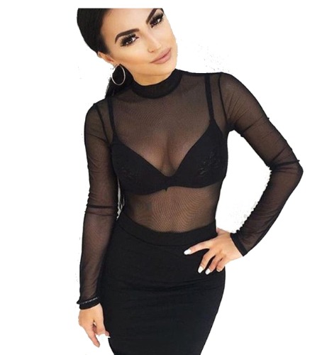[優億] シアー トップス レディース メッシュ Tシャツ 長袖 シースルー 透け感 セクシー ブラウス チュールインナー薄手 トップス 黒 シースルー 着痩せ 柔らかい (Bタイプ ブラック)