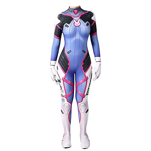 Dva Cosplay Costume for Women Girls,Ganmes D.va Jumpsuit 3D Printed Spandex Bodysuit Halloween Cosplay Costumes - S