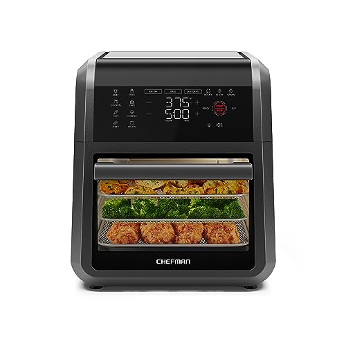 Chefman Air Fryer Oven - 12-Quart 6-in-1 Rotisserie Oven and Dehydrator, 12 Presets with Digital Timer and Touchscreen, Family Size XL Airfryer Countertop Convection Oven, Dishwasher-Safe Parts, Black - 12 Quart - Black