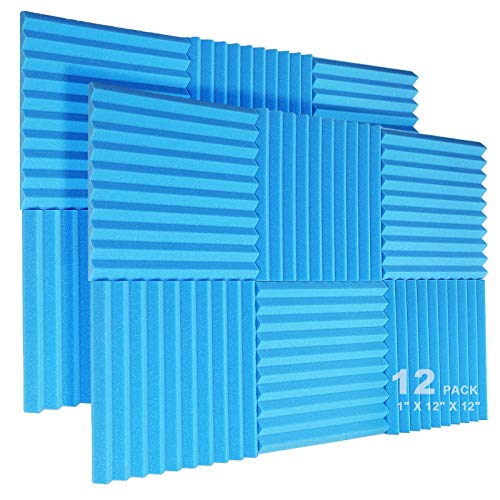 JBER 12 Pack Acoustic Foam Panels, 1" X 12" X 12" Studio Soundproofing Wedges Fire Resistant Sound Proof Padding Acoustic Treatment Foam - Blue - No-Adhesive - 1 Inch 12 Pack Blue