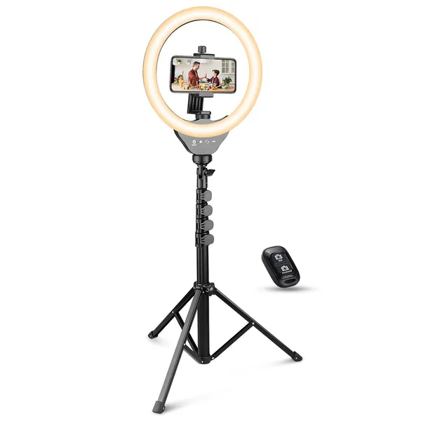 UBeesize 10’’ Selfie Ring Light with Stand and Phone holder, LED Ring Light with 62’’ Stand and Bluetooth Shutter for Video Recording＆Live streaming(YouTube,Instagram , Facebook Stories), compatible with iPhone＆Android - 