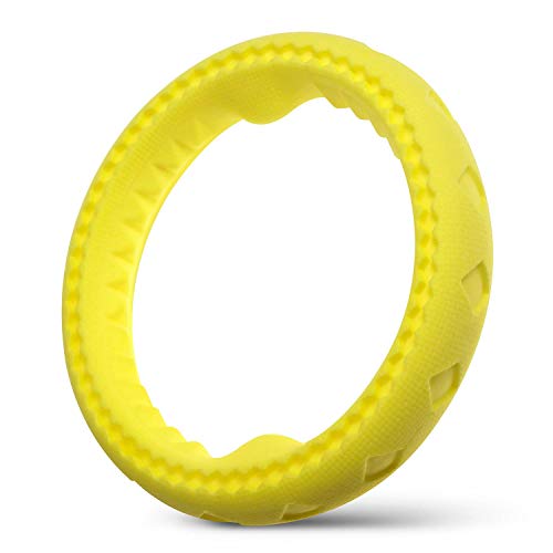 Fluffy Paws Dog Chewing Ring - Soft Rubber Ring Dental Chewing Teething Biting Chasing Training Toy for Small and Medium Dog Puppy - 7", Yellow - 7" - Yellow Ring