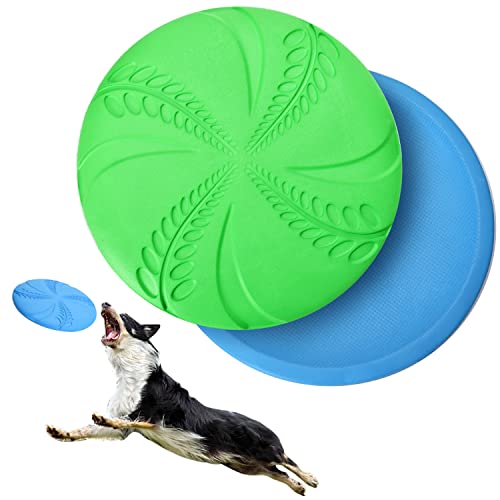 Nobleza 2 Pack Dog Flying Disc, Flexible Floatable Dog Disc Toy for Long-Distance Flies and Floats, Lightweight Soft Flying Discs Toy for Small Medium Large Dogs to Fetch & Catch, Blue & Green - Blue & Green
