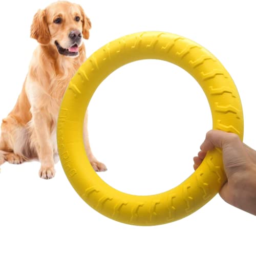 DLDER Indestructible Dog Toys Dog Chew Toy for Aggressive Chewers Flying Discs for Medium/Large Breeds Dog Training Ring,Floating Dog Ring Toys for Throwing,Catching, Flying Lightweight Dog Toy - yellow ring small