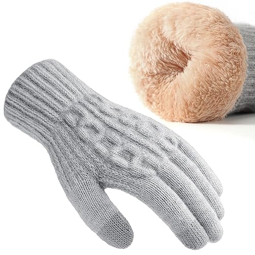 Pleneal Womens Winter Gloves - Gloves for Women Cold Weather, Womens Warm Fleece Lined Touch Screen Gloves, Dual-Layer Gloves - Light - Grey