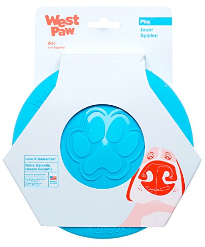 West Paw Zogoflex Zisc Dog Frisbee, High Flying Aerodynamic Disc for Dogs Puppy – Lightweight, Floatable Dog Frisbees for Fetch, Tug of War, Catch, Play – Doubles as Food/Water Bowl, Large 8.5", Tangerine - Small - Aqua Blue - 1