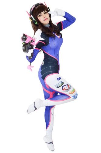 DAZCOS US Size Dva Bodysuit Blue Cosplay Costume with Gloves (Medium) - Medium