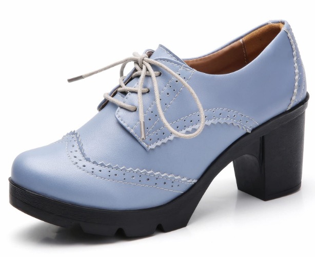 DADAWEN Women's Classic T-Strap Platform Mid-Heel Square Toe Oxfords Dress Shoes - 8.5 233 Grey