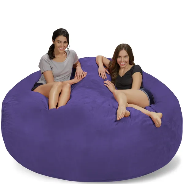 Chill Sack Bean Bag Chair: Giant 7' Memory Foam Furniture Bean Bag - Big Sofa with Soft Micro Fiber Cover - Purple Micro Suede