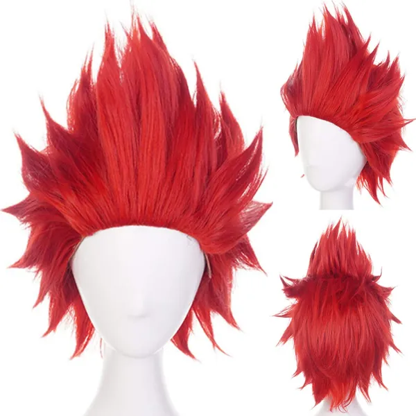 Anogol Hair Cap+Short Red Anime Cosplay Wig Synthetic Hair Wavy Wigs Fancy Dress Costume Party Red Wavy Wig for Halloween Christmas Party(2PCS Set: 1 Wig+ 1 Hair Cap)