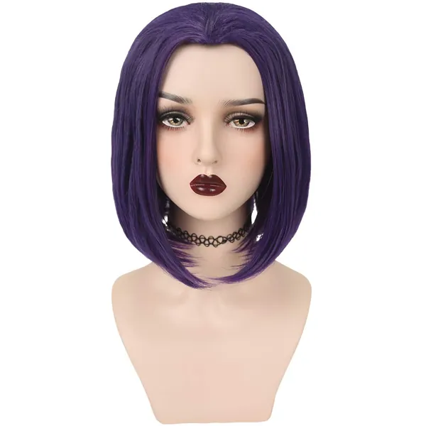 YOGFIT Women's Teen Superhero Purple Short Straight Wig with Widow's Peak Synthetic Cosplay Wig for Halloween Costume Party Anime Wig