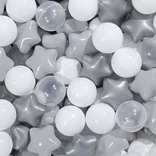 Star Balls Play Pit Balls for Toddler 1-3 Ball Pool Pit, Play Tent, Slide and Tunnels, Birthday Party Decoration ,Christms Gift,100 pcs,Pear Gray+Gray+White+Clear - Pearl Gray+ Gray Stars