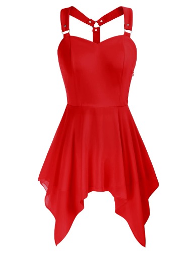 Scarlet Darkness Women Flowy Tank Top Spaghetti Strap Camisole Chiffon Sleeveless Halter Tops - Red Medium