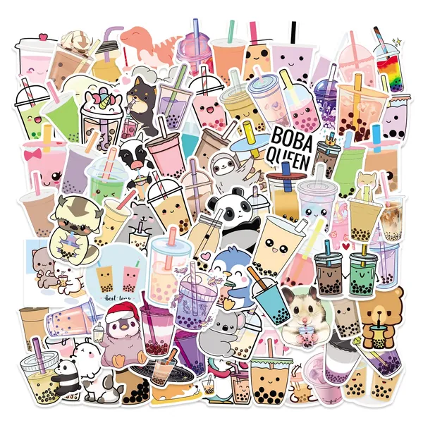PANGFA Bubble Tea Stickers 105PCS Kawaii Boba Tea Gifts for Teens Water Bottles Guitar Fridge Scrapbook Party Favors Cute Drink Vinyl Waterproof Decorations
