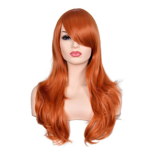 Morvally 23" Long Wig Big Wavy Heat Resistant Synthetic Straight Hair with Bangs for Cosplay Costume Halloween Party (2735# Ginger Orange) - 2735#Orange