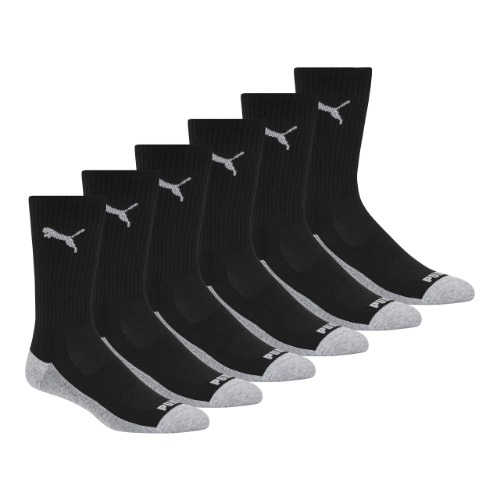 PUMA mens 6 Pack Crew Socks - 10-13 Black/Gray