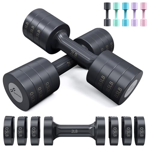 Adjustable Dumbbells Hand Weights Set: Sportneer 5 lb Dumbbells Set of 2 Each 2lb 3lb 4lb 5lb Free Weights Fast Adjust Weight 4 In 1 Weights Dumbbells Set for Women Men Home Gym Exercise Training - Black