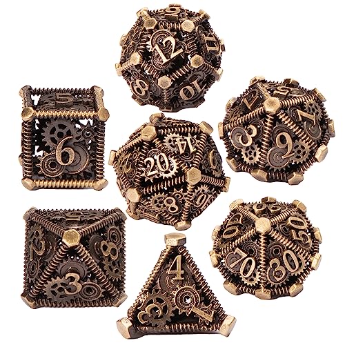 DND Metal Dice Set, UBEUCK 7PCS Gear Metal DND Dice Set for Dungeons & Dragons Board Games Boxes(Bronze Gear) - Bronze Gear