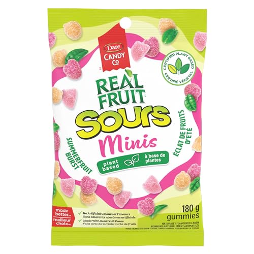 REALFRUIT Sours Minis Summerfruit Burst Gummy Candy - Sour Mixed Fruit Plant Based Gummies, Made with Real Fruit Puree, 180g