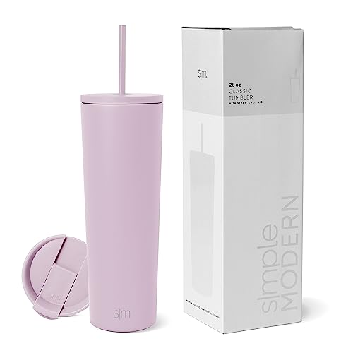 Simple Modern Insulated Tumbler with Straw and Lid | Iced Coffee Cup Reusable Stainless Steel Water Bottle Travel Mug | Gifts for Women & Men | Classic Collection | 28oz | Lavender Mist - -Lavender Mist - 28oz