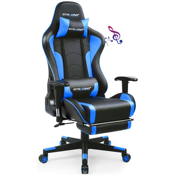 Gtracing Gaming Chair with Footrest and Bluetooth Speakers Music Video Game Chair Heavy Duty Ergonomic Computer Office Desk Chair (Blue) - Blue