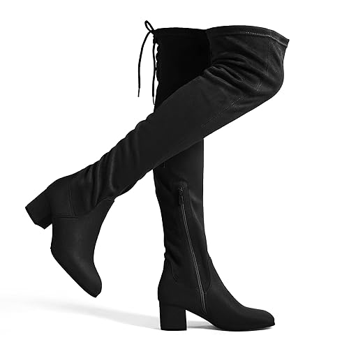 DREAM PAIRS Women's Laurence Over The Knee Thigh High Chunky Heel Boots Long Stretch Sexy Fall Boots - 6.5 - Black