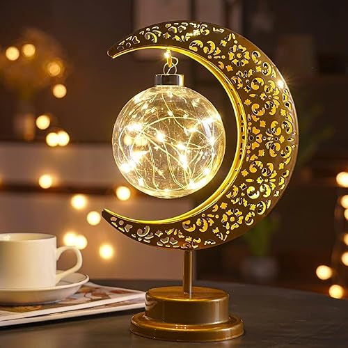 Moon Lamp, Enchanted Lunar Lamp, Ramadan Decorations Lamp for Bedroom, Magic Kids Night Lights, Crescent Moon Light, Battery Operated Table Lamp, Galaxy Light, Eid Home Decor, Christmas Decor, Gifts - Moon Lamp Ball