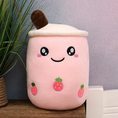 Boba Milk Tea Cup Cute Plushie Stuffed Animal - 24cm / Pink smiling eyes