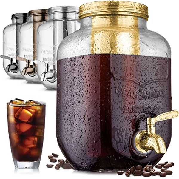 Zulay Kitchen 1 Gallon Cold Brew Coffee Maker with EXTRA-THICK Glass Carafe & Stainless Steel Mesh Filter - Premium Iced Coffee Maker, Cold Brew Pitcher & Tea Infuser (Gold)