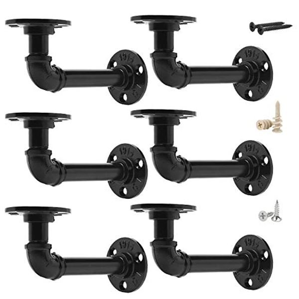 EQUASON Set of 6 Industrial Iron Rustic Pipe Custom Floating Shelves DIY Shelf Brackets Black Hardware Included
