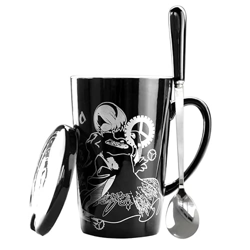 damdos Coffee Mugs Nier Automata Cosplay 2B 9S Coffee Cup Ceramic Mugs With Lid Daily Drink Tea Milk Coffee Glass(12 Oz)