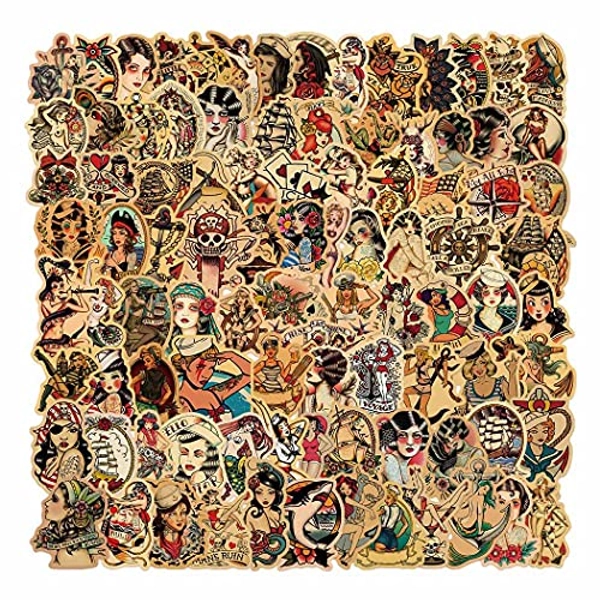 Vintage Stickers, Retro Girl Sailor Sticker Pack for Adults 100pcs, Vinyl Waterproof Retro Pinup Girl Deals for Laptop Water Bottle Hydro Flask Car Motorcycle Guitar Phone Luggage Men Decoration Sexy