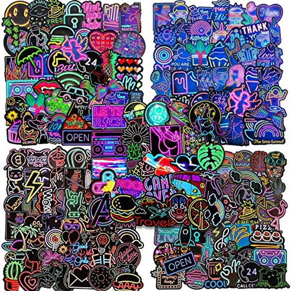 Neon Style Stickers Waterproof Vinyl Stickers Decals Neon Light Laptop Stickers for Water Bottle Phone Computer Luggage Guitar Bathroom Graffiti Patches (280 Pieces)