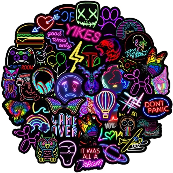 Neon Stickers for Adults, 50Pcs Waterproof Vinyl Stickers Pack for Water Bottle, Hydro Flask, Laptop, Skateboard, Luggage, Phone