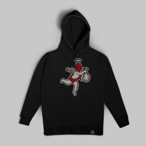 Rhinestone Red Ski Mask Angel Hoodie - HW | BLACK / L