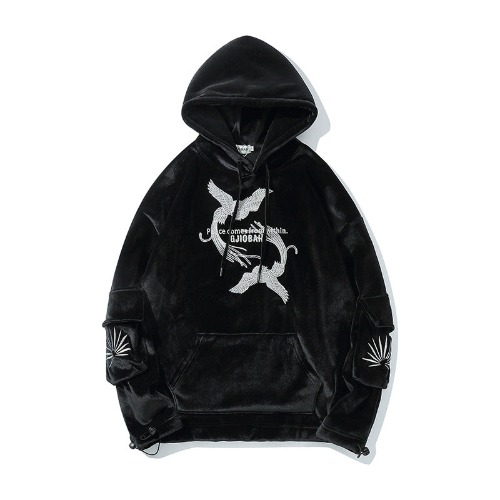 WLS Hip-Hop Three-Dimensional Japanese Streetwear Hoodie | L / Black