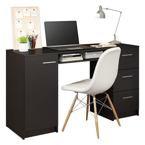 Madesa Home Office Computer Writing Desk with 3 Drawers, 1 Door and 1 Storage Shelf, Plenty of Space, Wood, 18" D x 53" W x 30" H – Black - 3 Drawers + 1 Shelf Black