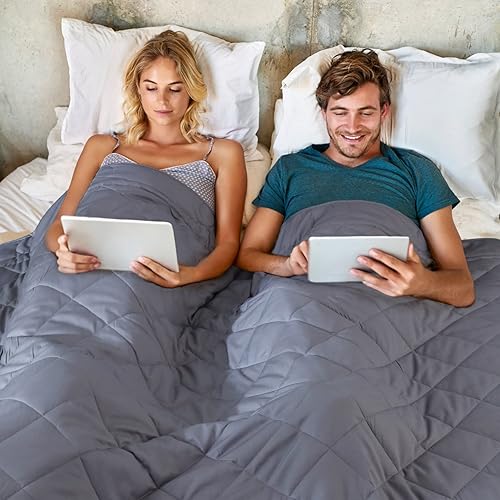 JOLLYVOGUE Weighted Blanket Queen (15lbs, 60''x80''), Cooling Heavy Blanket Washable for Adult with Premium Glass Beads-Grey - Dark Grey - 60" x 80"-15lbs