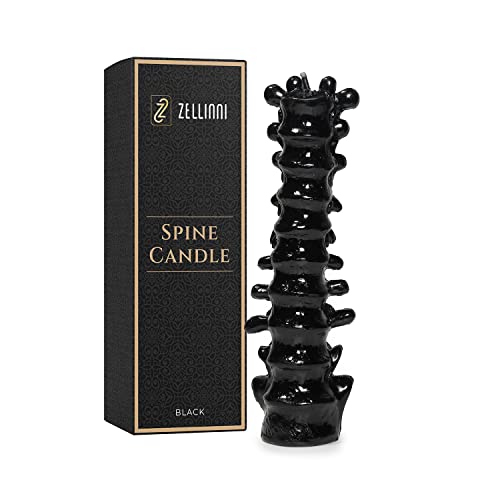 Zellinni Spine Candle for Halloween Decor - Premium Unscented Soy Candle w/Cotton Wick for Clean Burn - Goth Room Decor Vertebra Candles for Parties Home Rituals Halloween Decorations Indoor - Black - Black