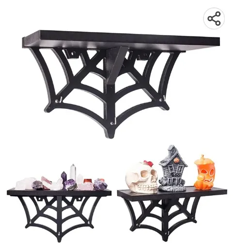 Amazon.com: CEFRECO Spider Web Floating Shelf - Gothic Halloween Hanging Shelf With Hooks for Wall Oddities and Curiosities - Black Spooky Goth Wall Decor For Kitchen and Home - Crystal display Shelf for Stones : Home & Kitchen