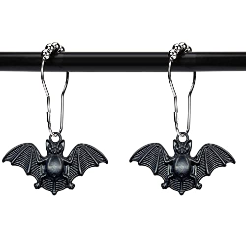 ZILucky Set of 12 Bats Shower Curtain Hooks Rings Halloween Party Supplies Haunted House Decoration Stainless Steel Rustproof (Black-Bat) - Black-bat